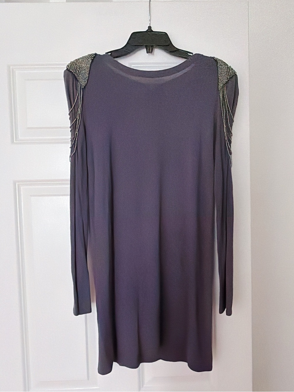 Beaded Shoulder Long Sleeve Dress in Gray